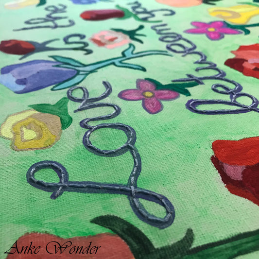 Hand-Embroidered Rumi Painting: “Love is the Bridge Between You and Everything” - Original - Anke Wonder LLC