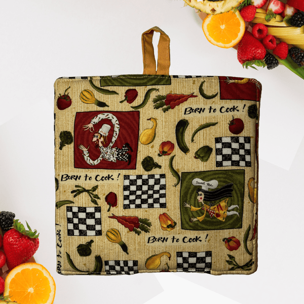Handmade Square Potholder 'Born to Cook' Fabric by Anke Wonder.