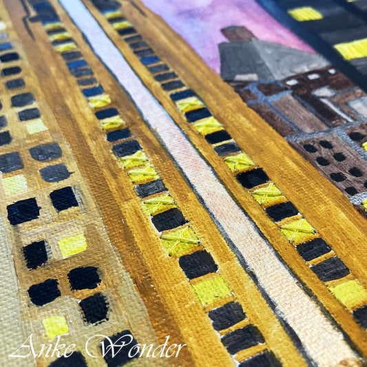 Hand-Embroidered Acrylic Chicago Skyline Painting - Orginal - Anke Wonder LLC