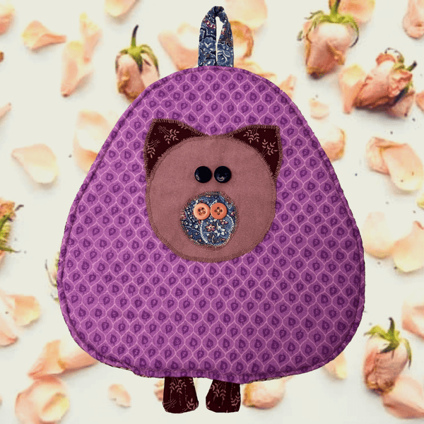 Pig Potholder: Purple Floral Pattern Handmade Kitchen Accessories - Anke Wonder LLC