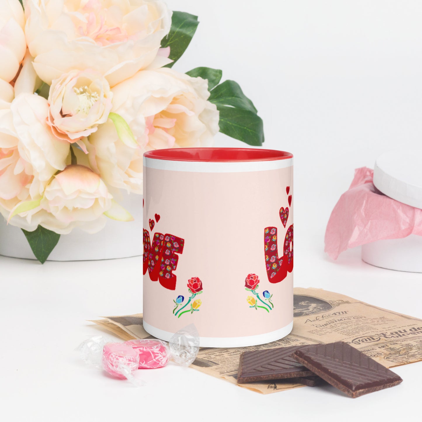 Love Graphic Floral Accent Mug - Anke Wonder LLC