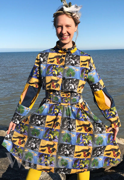 Women's Short Designer Jacket, Bird Patterned "4-in-1" with Stripes - Anke Wonder
