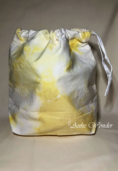 Hand-Painted Black Bunny with Rose Drawstring Bag Naturally Dyed - Anke Wonder LLC