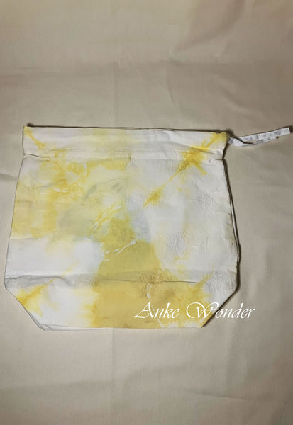 Hand-Painted Black Bunny with Rose Drawstring Bag Naturally Dyed - Anke Wonder LLC