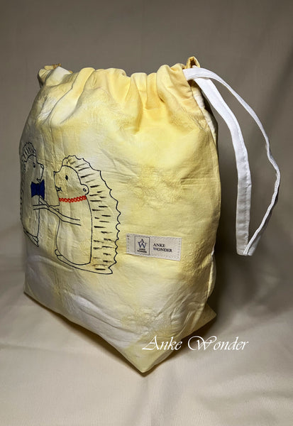 Hand-Painted Hedgehog Drawstring Bag Naturally Dyed - Anke Wonder LLC