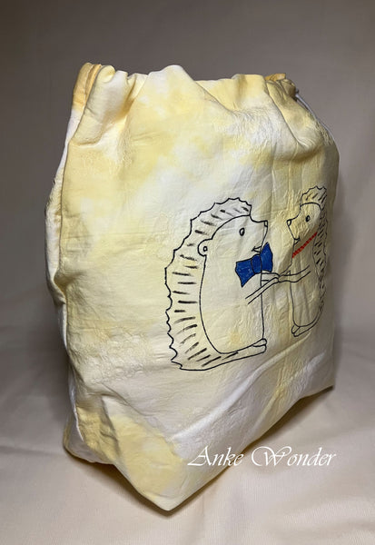 Hand-Painted Hedgehog Drawstring Bag Naturally Dyed - Anke Wonder LLC
