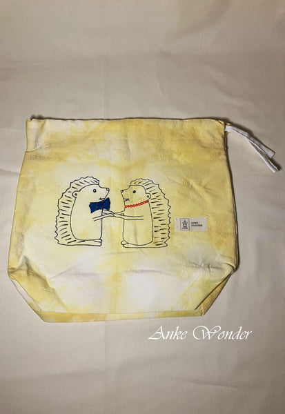 Hand-Painted Hedgehog Drawstring Bag Naturally Dyed - Anke Wonder LLC