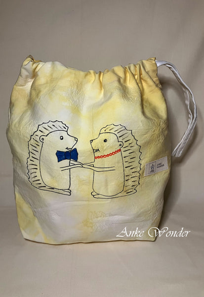 Hand-Painted Hedgehog Drawstring Bag Naturally Dyed - Anke Wonder LLC