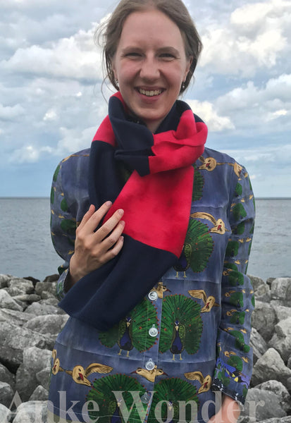Women´s Fleece Scarf "Bon Voyage Pink and Blue" - Anke Wonder
