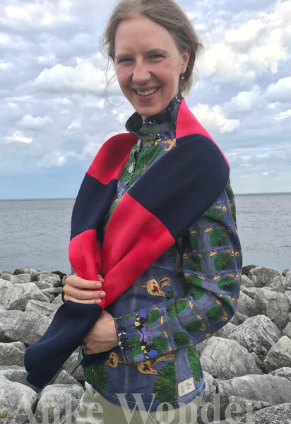 Women´s Fleece Scarf "Bon Voyage Pink and Blue" - Anke Wonder