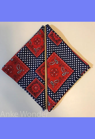 Blue Red Geometric Fabric Napkins Set - Anke Wonder