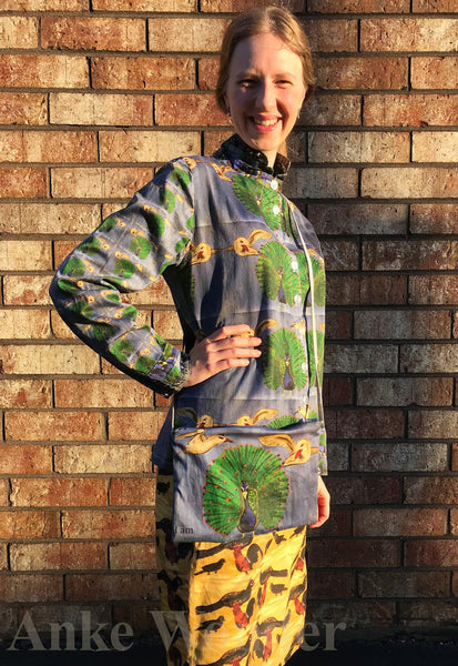 Reversible Women´s Fabric Handbag - Bird and Peacock - Anke Wonder