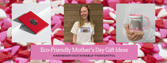 Eco-friendly Mother's Day Gift Ideas Blog Post Banner with handmade items and text.