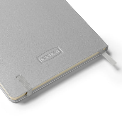 Gray notebook with a brand logo on a white background