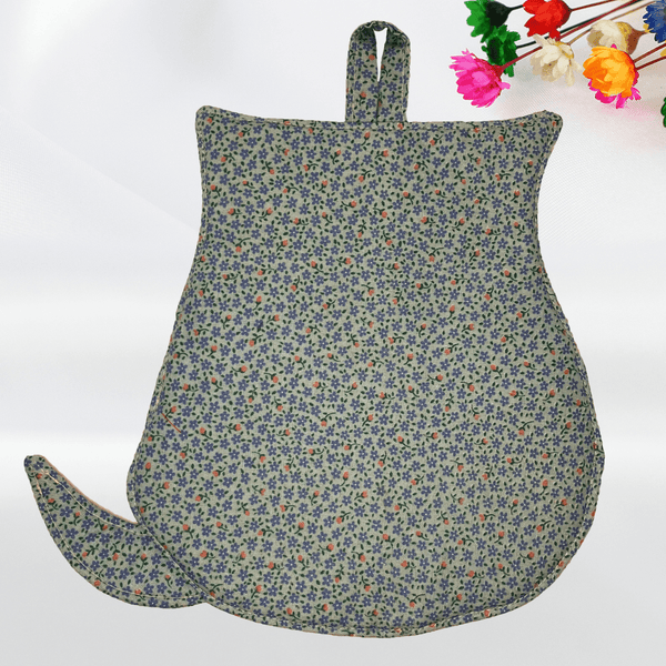 Cat Potholder: Blue Floral Handmade Kitchen Accessories