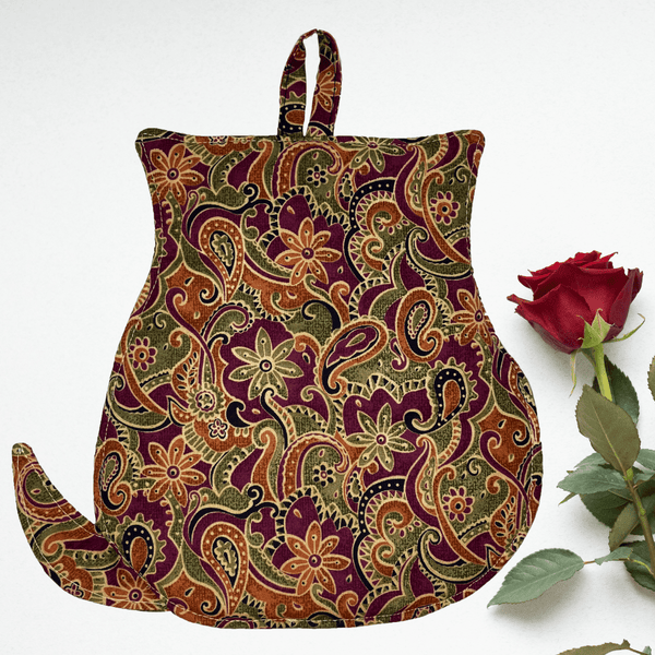 Cat Potholder: Green Floral Handmade Kitchen Accessories