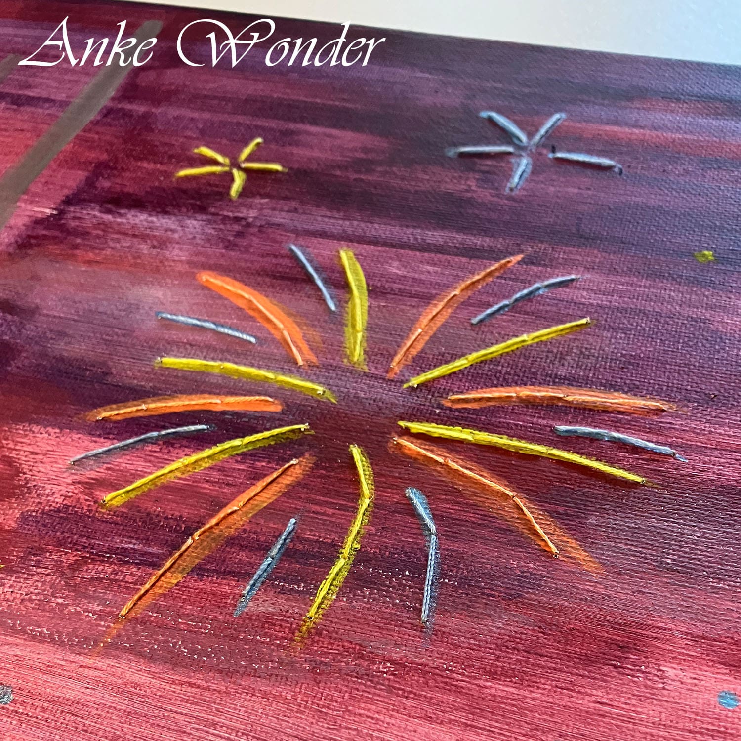 Hand-Embroidered Acrylic Chicago Skyline Painting - Orginal - Anke Wonder LLC