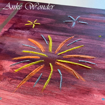 Hand-Embroidered Acrylic Chicago Skyline Painting - Orginal - Anke Wonder LLC