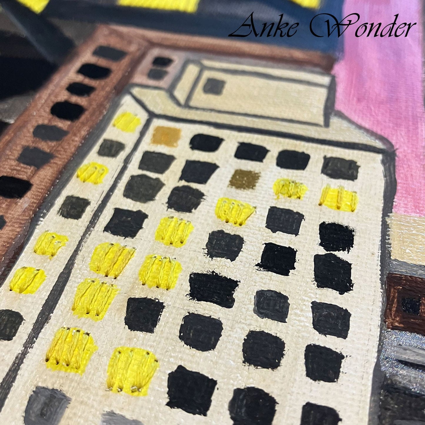 Hand-Embroidered Acrylic Chicago Skyline Painting - Orginal - Anke Wonder LLC