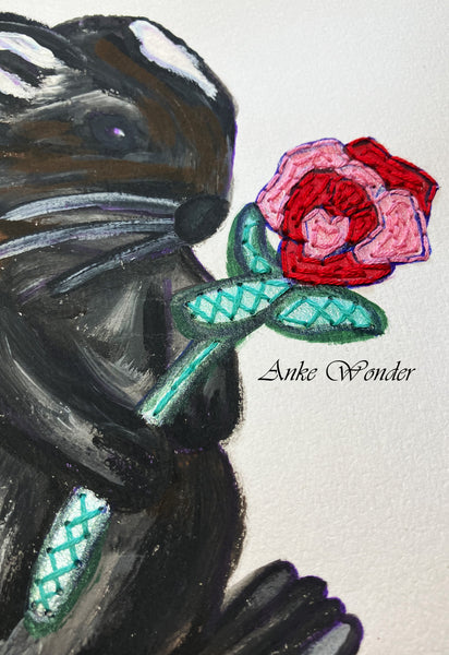 Hand-Embroidered Rabbit with Rose Painting - Anke Wonder LLC