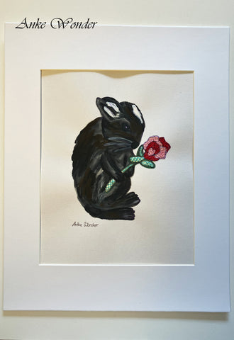 Hand-Embroidered Rabbit with Rose Painting - Anke Wonder LLC