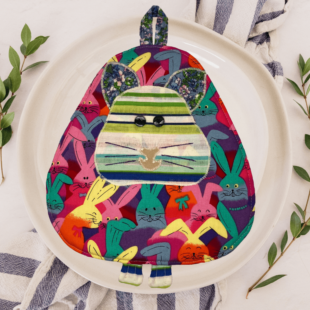 Rabbit Potholder: Bunny Print Handmade Kitchen Accessories - Anke Wonder LLC