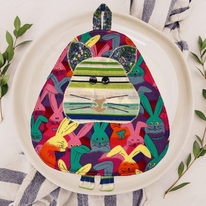 Rabbit Potholder: Bunny Print Handmade Kitchen Accessories - Anke Wonder LLC