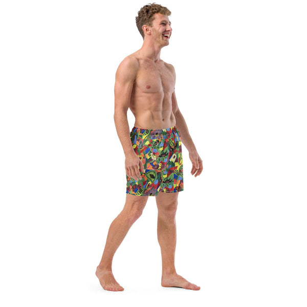 Men's Eco-Friendly Swim Trunks with Floral Butterfly Print | Quick-Dry Fabric & UPF 50+ Protection