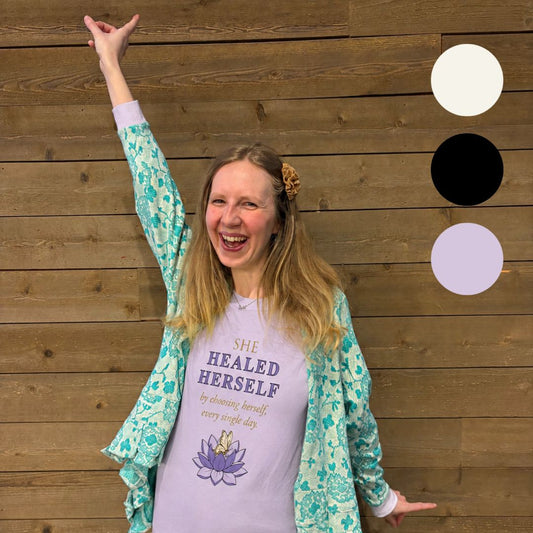 She Healed Herself Organic Cotton T-Shirt (White, Lavender, Black)