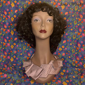 Mannequin Wearing Handmade Pink Silk Necktie with Geometric Design – Front View