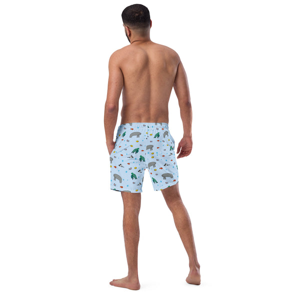 Men's Eco-Friendly Swim Trunks with Manatee and Turtle Print | Quick-Dry Fabric & UPF 50+ Protection