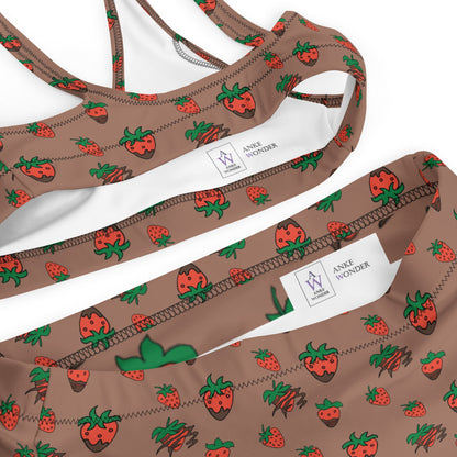 Chocolate Strawberries Print: Recycled High-Waisted Floral Bikini with UPF 50+ Protection