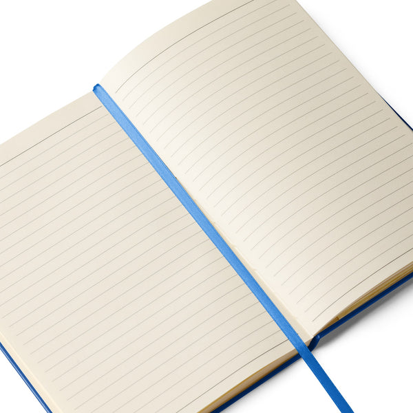 Close-up of the lined cream-colored pages inside the hardcover notebook.