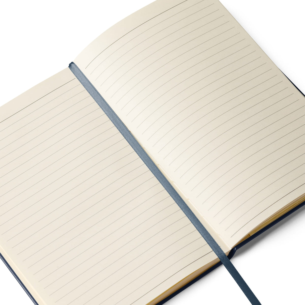 Open notebook with lined pages on a white background