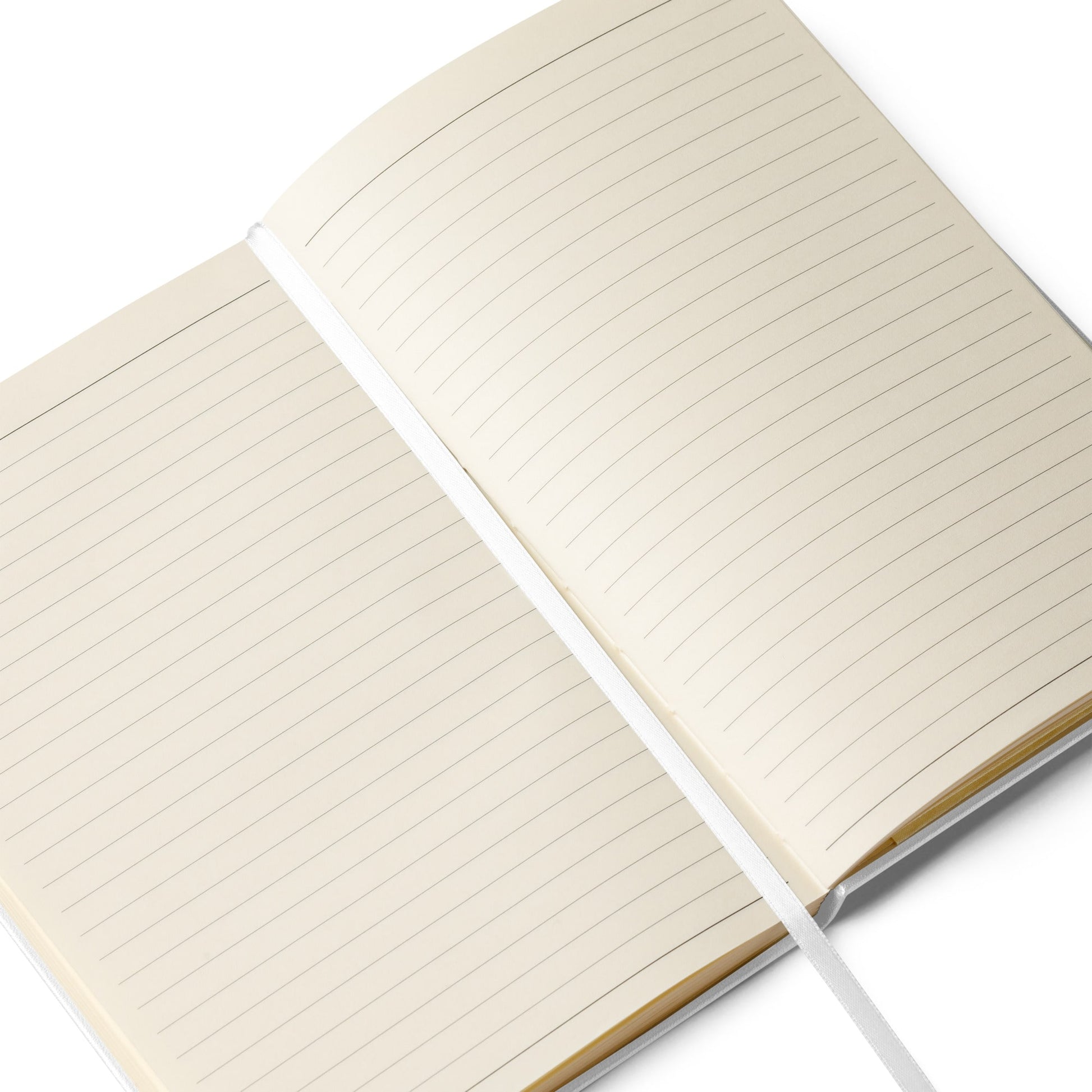 Open notebook with lined pages on a white background by Anke Wonder.