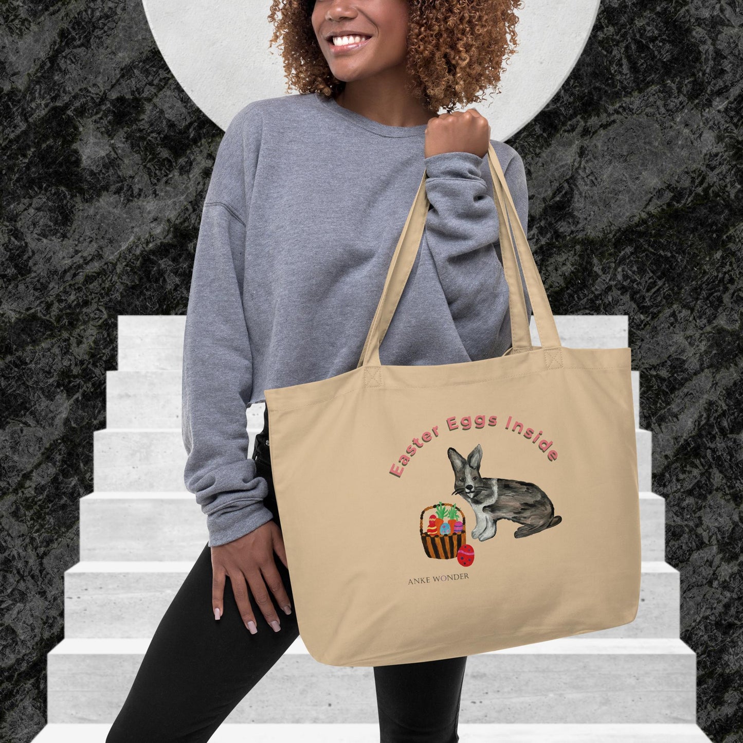 Easter Eggs Inside Bunny with Basket - Large organic tote bag