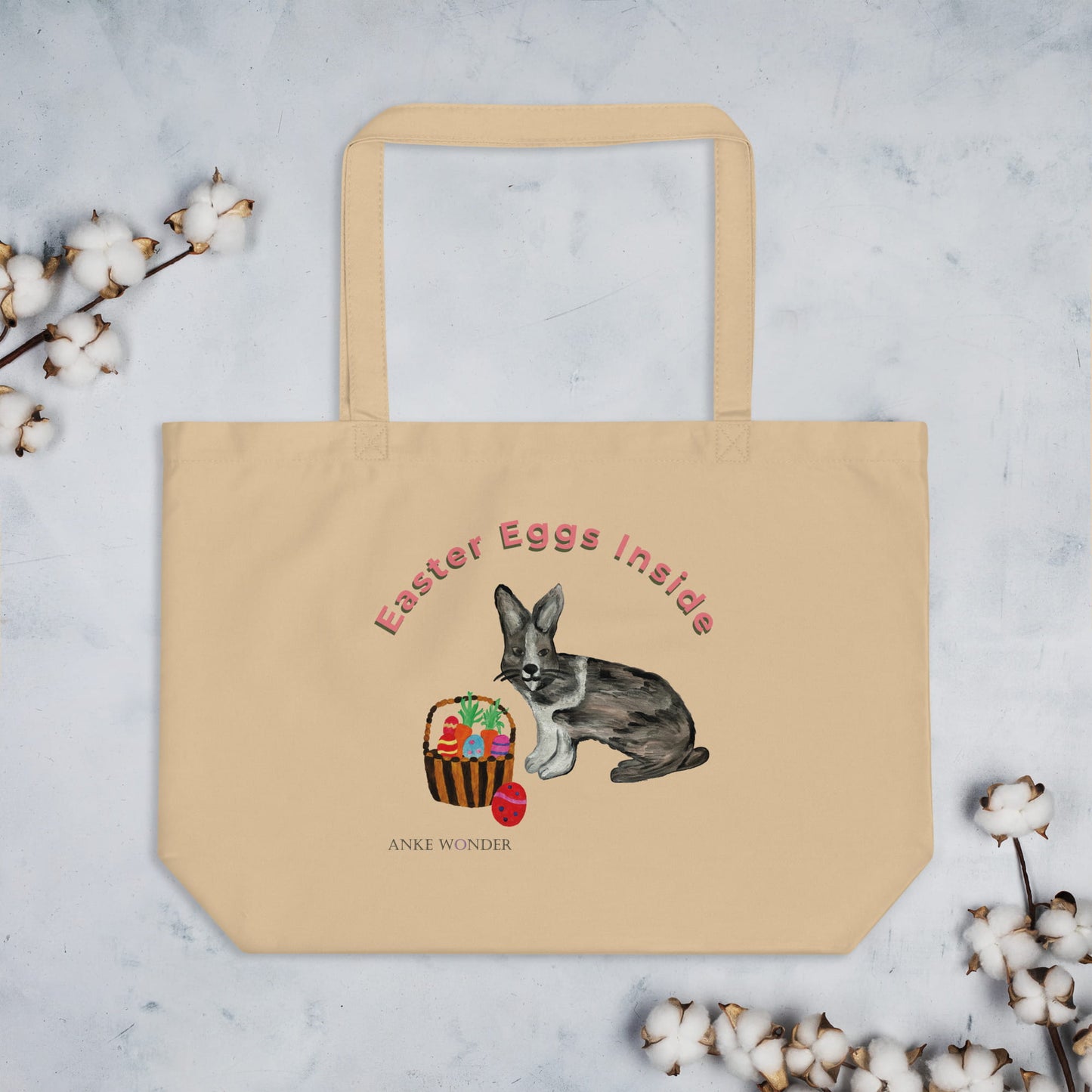 Easter Eggs Inside Bunny with Basket - Large organic tote bag
