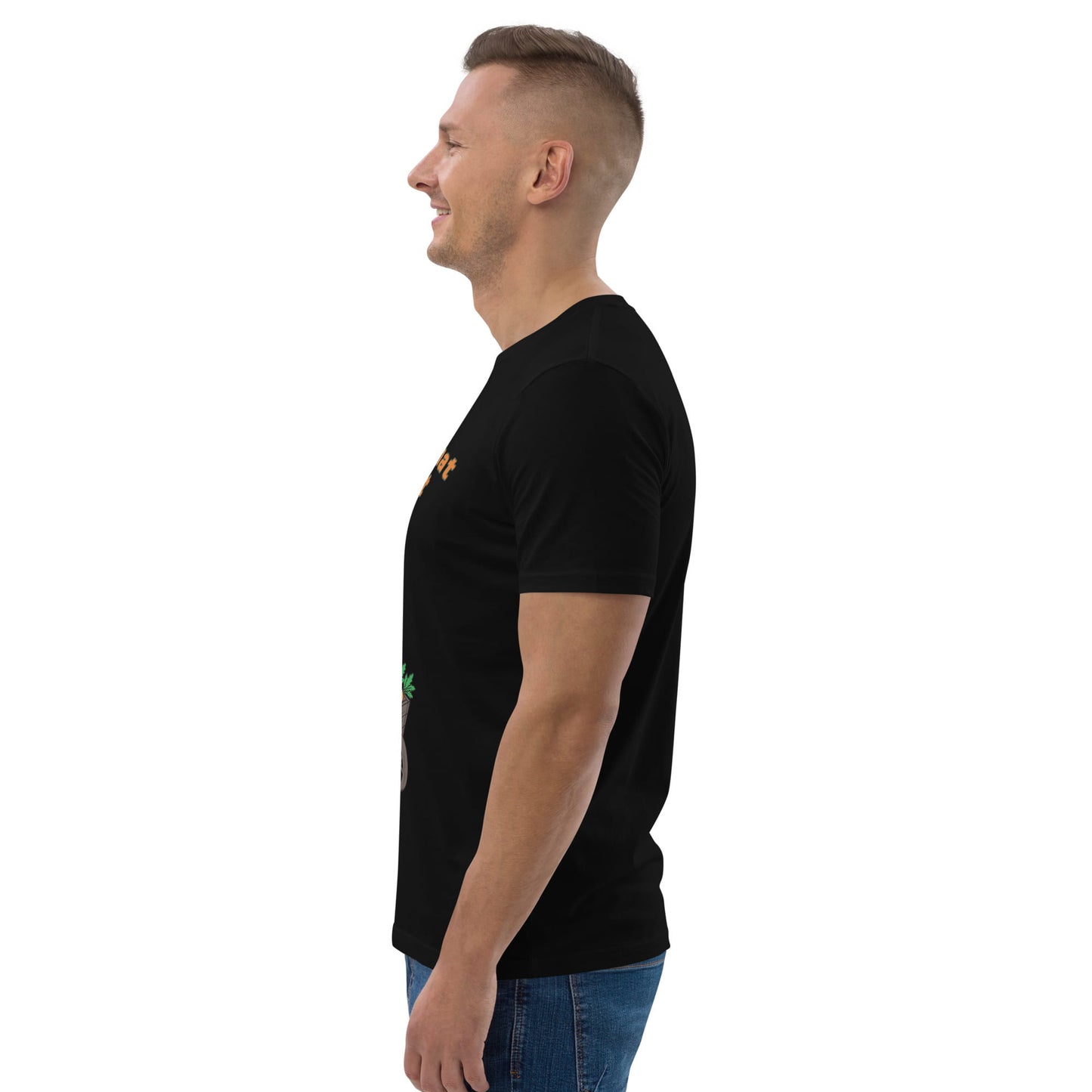 Man wearing a black t-shirt on a white background