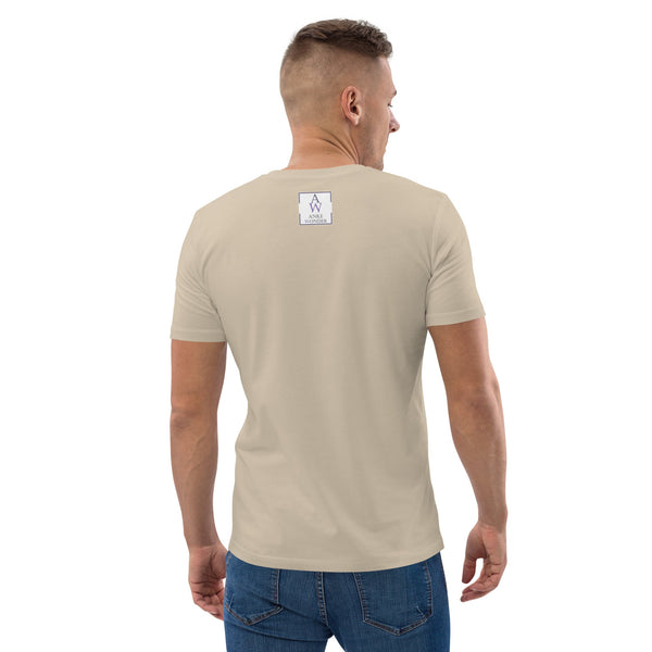 Back of the Desert Dust butterfly t-shirt with the Anke Wonder label, emphasizing eco-friendly craftsmanship and style.