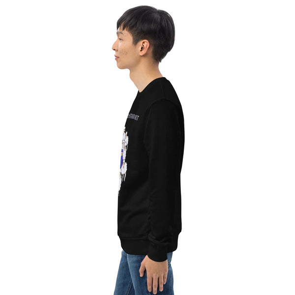 Man in a side pose wearing the "Born to Stand Out" sweatshirt, highlighting the relaxed fit and comfortable organic  cotton fabric.