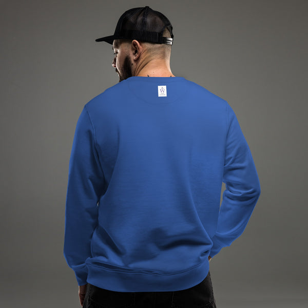 A male model displaying the back of the "Born to Stand Out" sweatshirt, with the Anke Wonder brand label visible near the neckline.