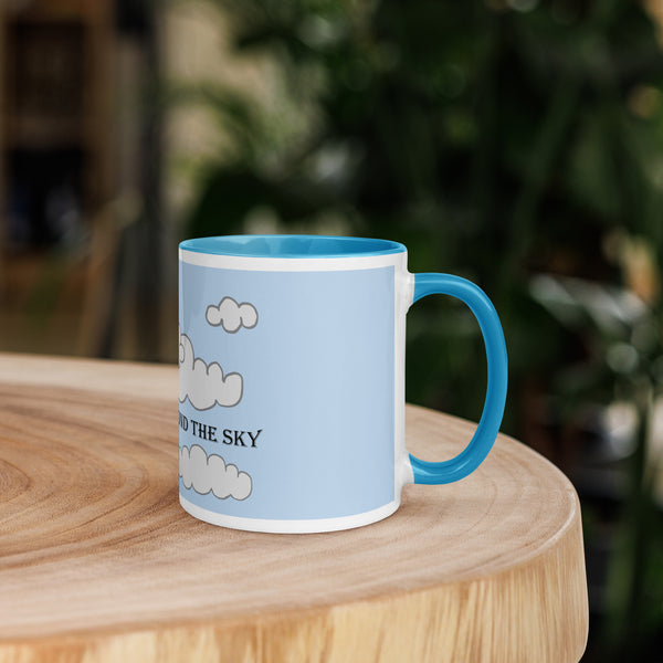 Right side view of the "My Limit is Beyond the Sky" blue ceramic 11 oz mug showcasing its elegant design.