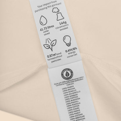 Certified organic cotton label on a baby bodysuit, highlighting the benefits of the eco-friendly fabric.