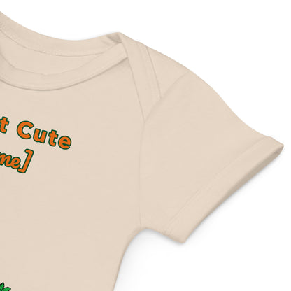 Beige t-shirt with text on a white background