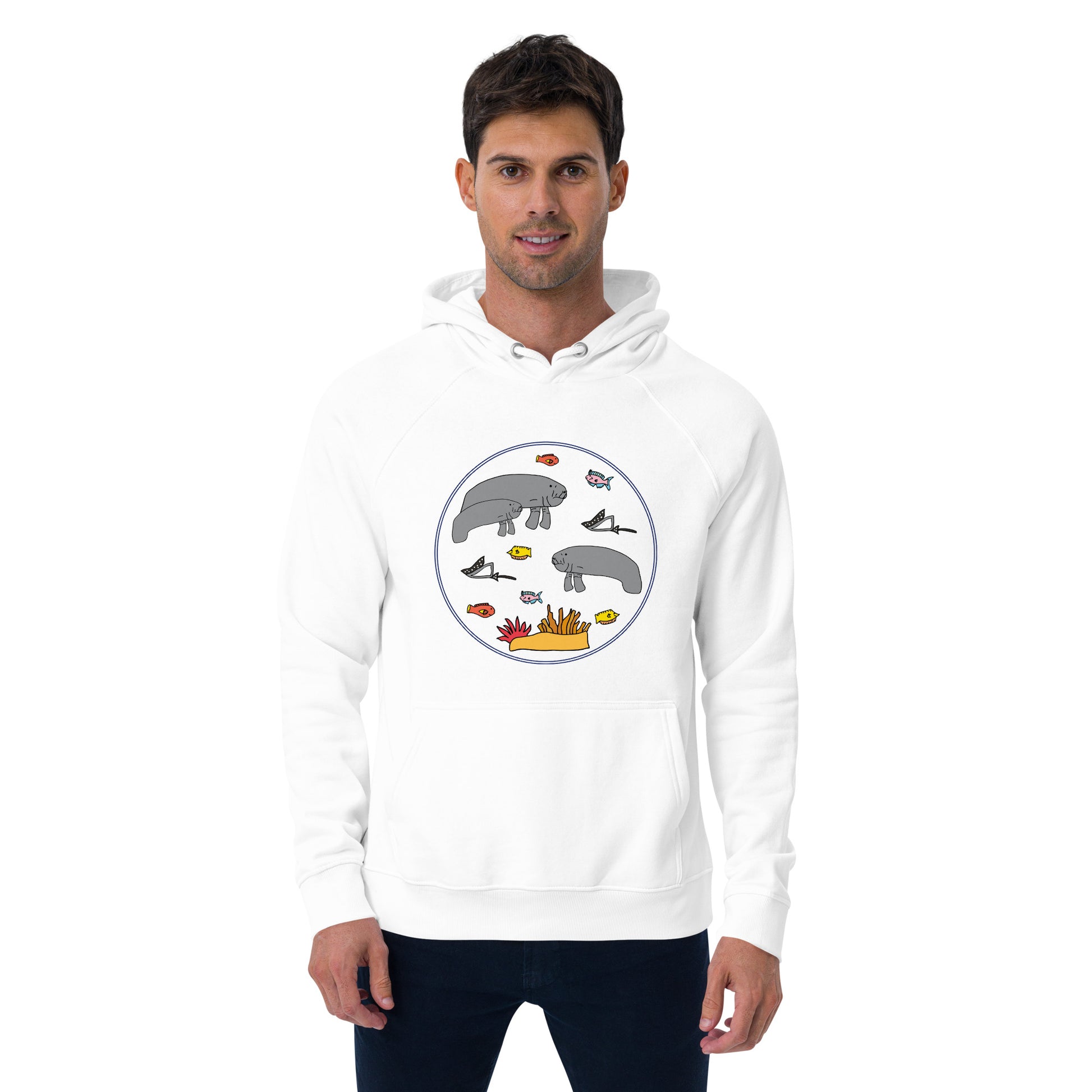 Men's Eco Raglan Hoodie with Colorful Ocean Design - Anke Wonder LLC