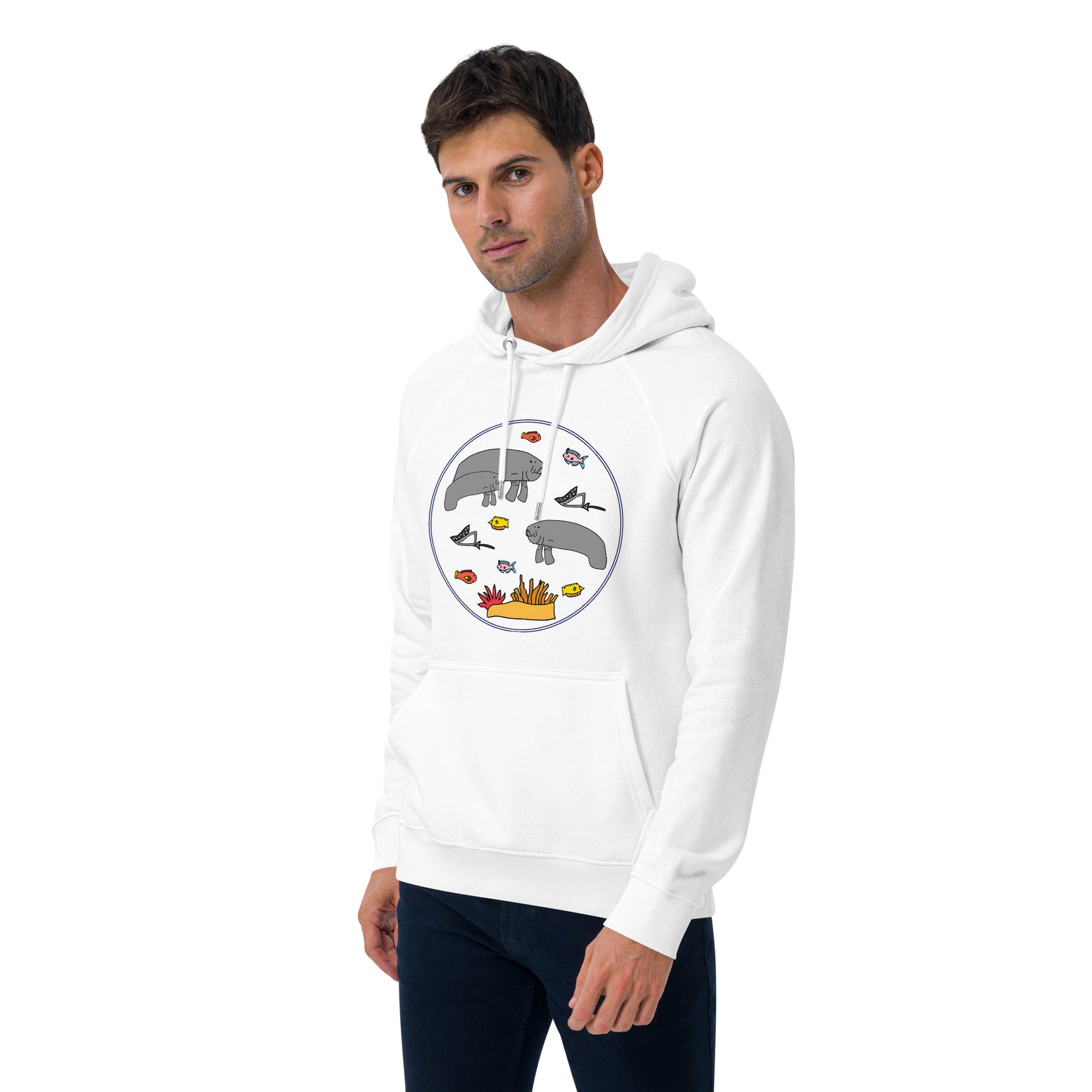 Men's Eco Raglan Hoodie with Colorful Ocean Design - Anke Wonder LLC
