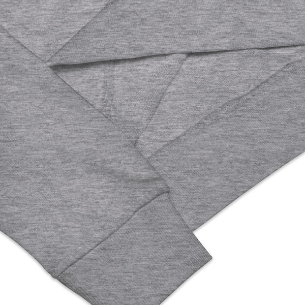 Close-up of the hand cuffs on the women's grey melange sweatshirt, showcasing the soft, durable stitching and cozy organic fabric blend.