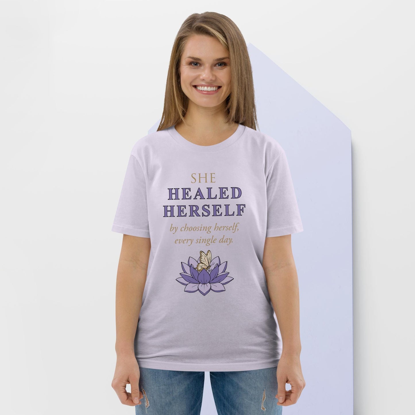She Healed Herself Organic Cotton T-Shirt (White, Lavender, Black)