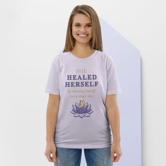 She Healed Herself Organic Cotton T-Shirt (White, Lavender, Black)