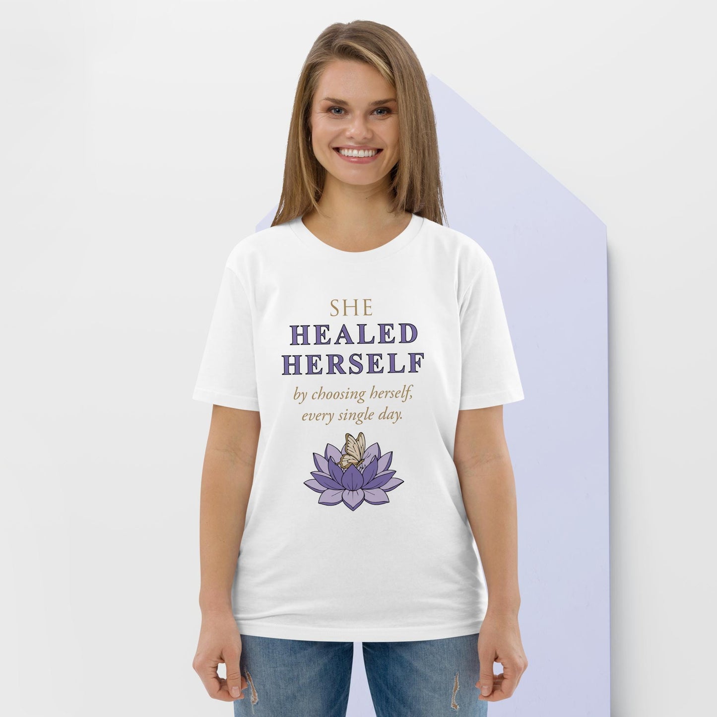 She Healed Herself Organic Cotton T-Shirt (White, Lavender, Black)